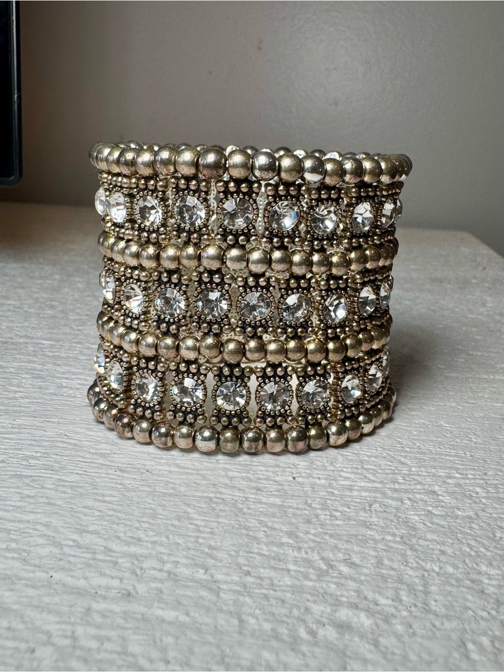 ⚜️🪩 Elegant Crystal Elastic Gold Diamond Bracelet Sparkle Statement Stretch 🪩⚜️ - Picture 5 of 9